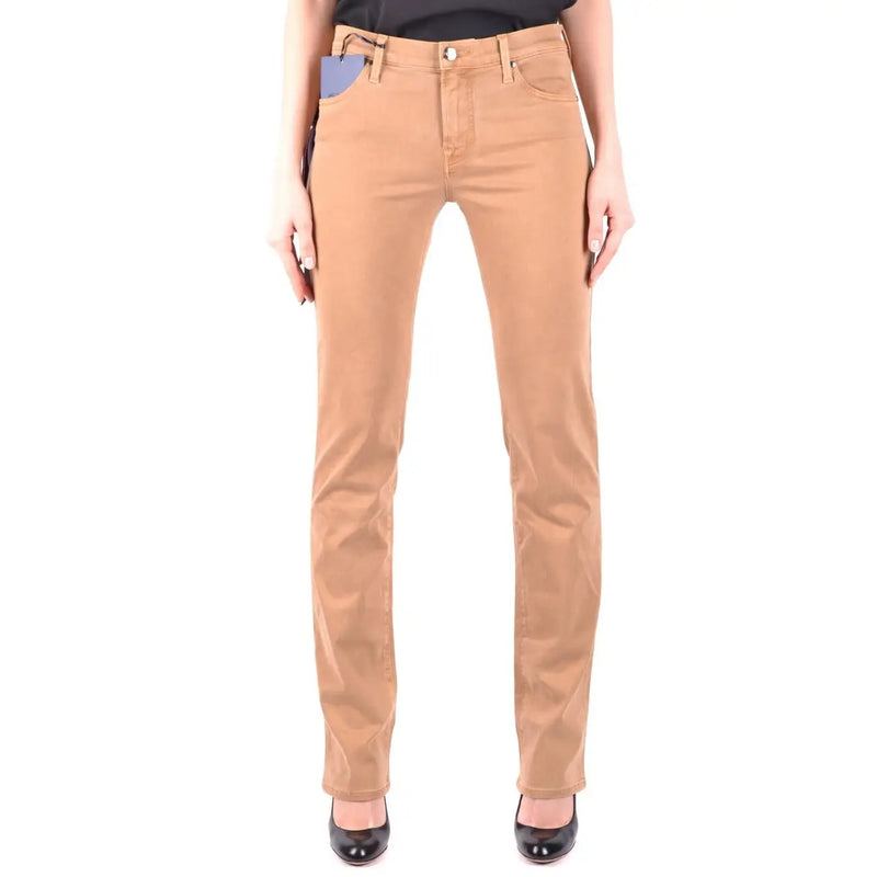 Rückseite Jacob Cohen Beige Damenjeans aus Baumwollmischgewebe mit geradem Bein und einem dezenten blauen Aufnäher an der Gesäßtasche.