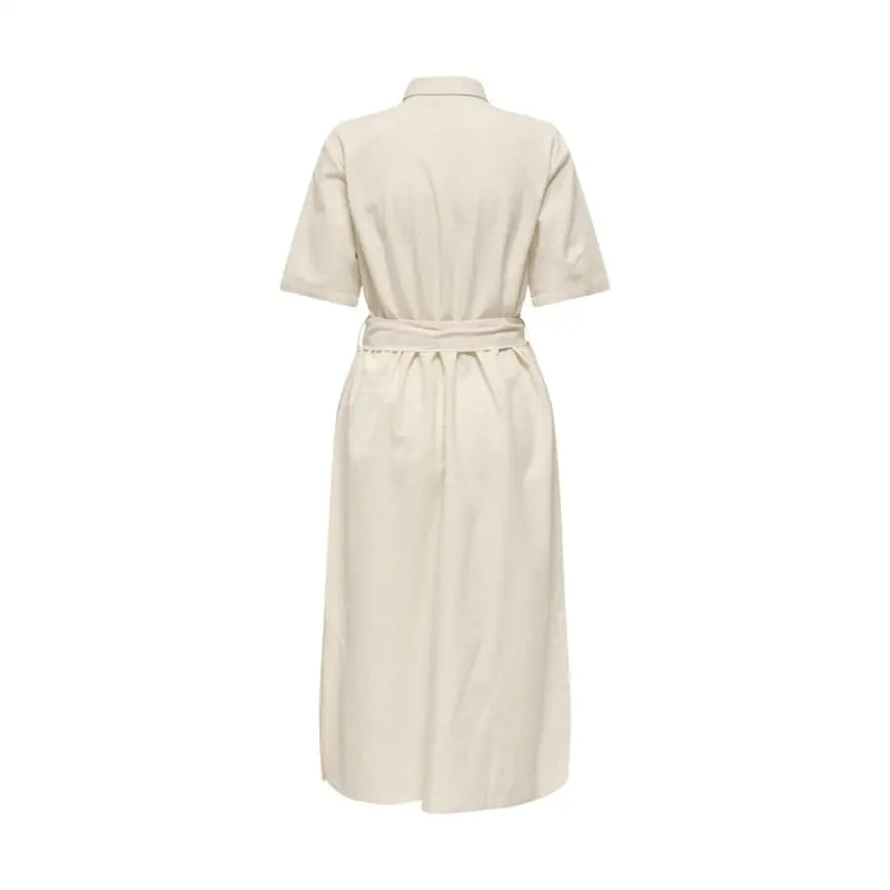 Jacqueline de yong beige short-sleeved belted button front shirt dress in lightweight fabric for casual wear
