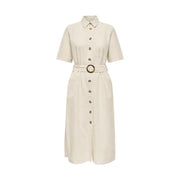 Jacqueline De Yong beigefarbenes, tailliertes Midikleid mit Knopfleiste