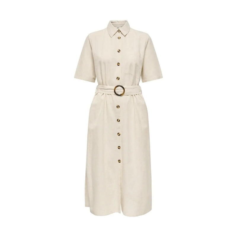 Jacqueline De Yong beige belted button-front midi dress