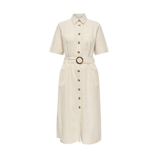 Jacqueline De Yong beige belted button-front midi dress