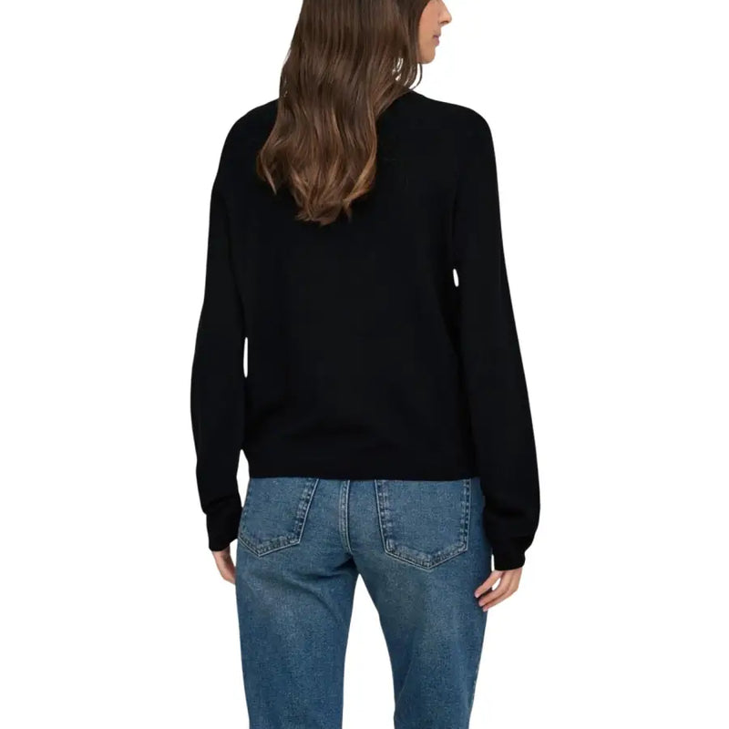 Jacqueline De Yong schwarzer, langärmeliger Strickpullover mit Rundhalsausschnitt