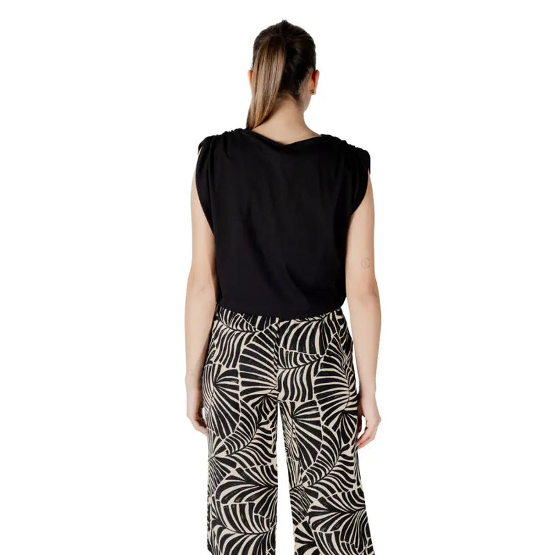 Jacqueline De Yong black sleeveless cotton top with ruched shoulders