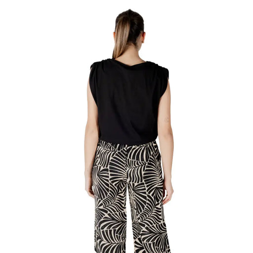 Jacqueline De Yong black sleeveless cotton top with ruched shoulders