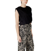 Jacqueline de yong black sleeveless cotton top with a relaxed fit and slightly puffed shoulder design