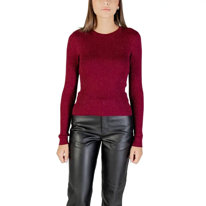 Women’s long-sleeved maroon knit top from Jacqueline De Yong Blue Viscose Blend collection