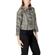 Jacqueline de yong olive green and white geometric print blouse with three quarter sleeves and button up front