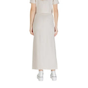 Beige high-waisted midi viscose skirt with side pockets and straight cut by Jacqueline de Yong for women