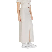 Beige high waisted midi skirt with side slit and front pocket detail from jacqueline de yong grey viscose skirt collection