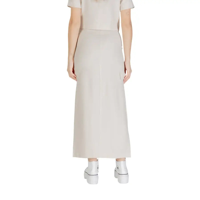 Jacqueline De Yong Grauer, beigefarbener Midirock aus Viskose mit hohem Bund und Taschen