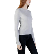 Jacqueline De Yong Silbernes, langärmeliges, geripptes Strickoberteil mit hohem Kragen top