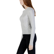 Jacqueline De Yong silver long sleeve knitwear in light gray ribbed knit with a high neckline and round neck design