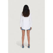 Jacqueline de yong white long sleeve button shirt for women with relaxed fit and rounded hemline in soft fabric