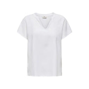 White short sleeve v neck blouse by jacqueline de yong made of lightweight linen viscose fabric
