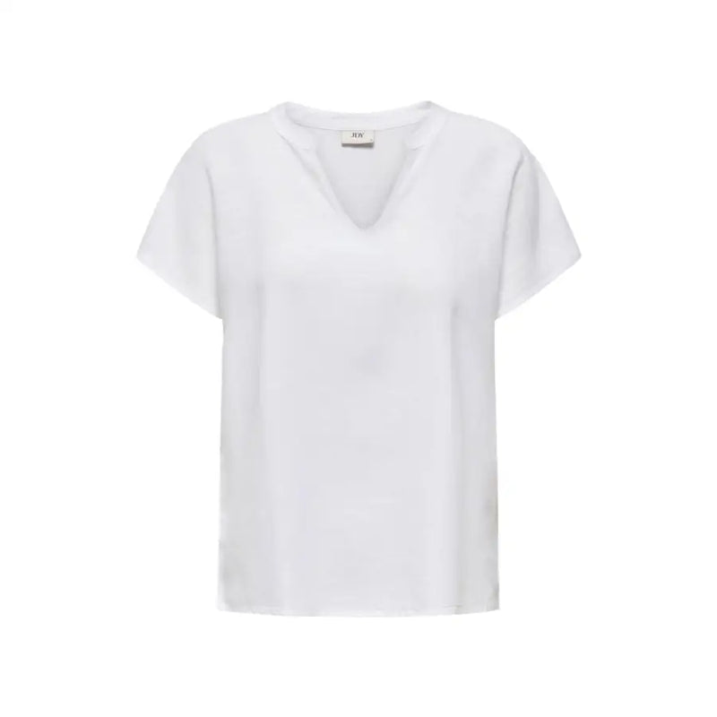 White short sleeve v neck blouse by jacqueline de yong made of lightweight linen viscose fabric