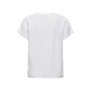 White cotton t-shirt with simple crew neck and short sleeves paired with jacqueline de yong white linen viscose blouse
