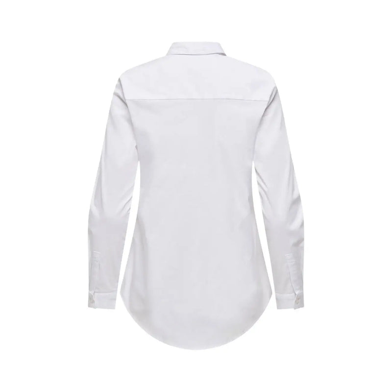 Jacqueline de yong women beige cotton long sleeve shirt with tailored fit and classic collar front view