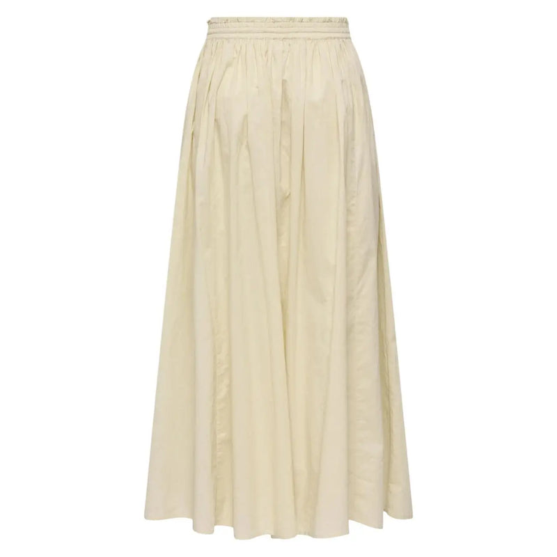 Jacqueline de yong women beige cotton midi skirt with gathered waistband and subtle pleats in cream color