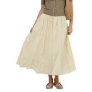 Jacqueline de yong women beige cotton midi skirt with gathered waist and subtle pleats in cream color