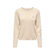 Cremefarbener, beigefarbener Strickpullover von Jacqueline de Yong für Damen mit langen Ärmeln und roségoldenem Herz-Emblem aus Viskosemischung