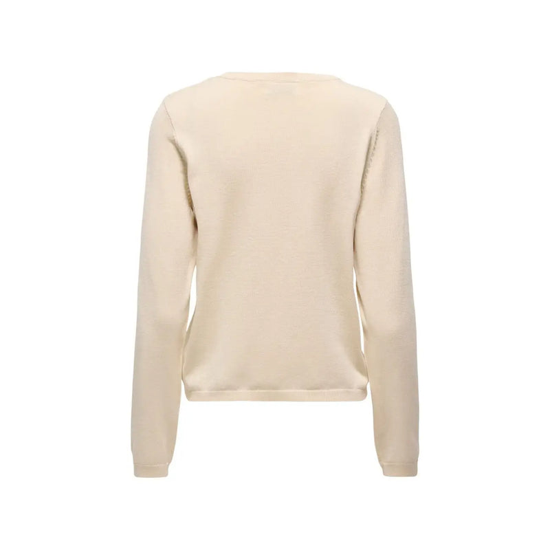 Jacqueline de Yong Damen-Strickwaren aus beigefarbenem Viskosemischgewebe, cremefarbener Langarmpullover mit minimalistischem Design