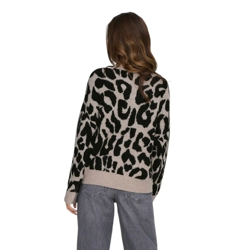 Jacqueline de Yong Damen-Strickpullover in Beige mit Leopardenmuster aus kuscheligem Strickmaterial und geripptem Saum