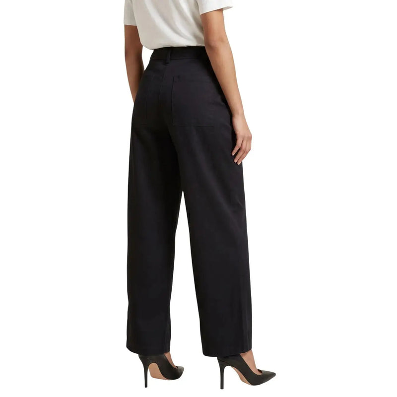 Schwarze, hochgeschnittene, weite Baumwollhose mit dezenten Bügelfalten für Damen, Modell Jacqueline de Yong, Größe 15367918