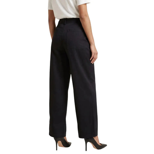Schwarze, hochgeschnittene, weite Baumwollhose mit dezenten Bügelfalten für Damen, Modell Jacqueline de Yong, Größe 15367918