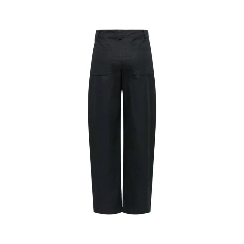 Schwarze, hochgeschnittene Damen-Baumwollhose von Jacqueline de Yong mit weitem Bein, elegantem, minimalistischem Design und dezenten Vordertaschen.