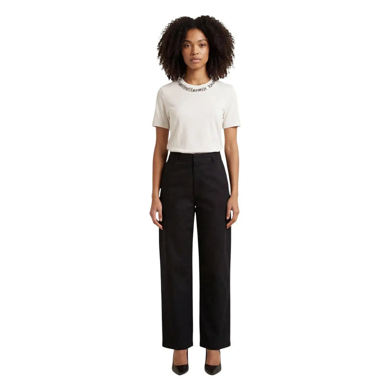 Schwarze, weite Baumwollhose für Damen von Jacqueline de Yong mit taillierter Passform und dezenten Bundfalten vorne, Größe 15367918