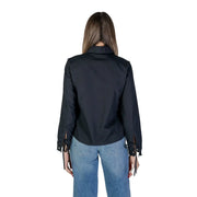 Jacqueline de yong women black cotton turtleneck long shirt blouse with tie details at the cuffs