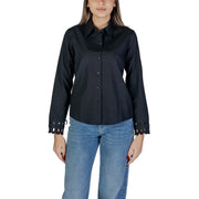 Jacqueline de yong women black cotton long-sleeved shirt with scalloped lace detailing at the cuffs