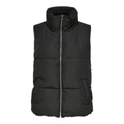 Schwarze Steppweste aus Polyester von Jacqueline de Yong für Damen mit hohem Kragen und silbernem Reißverschluss am Rollkragen