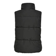 Schwarze, gesteppte Damen-Steppweste aus Polyester von Jacqueline de Yong mit hohem Kragen und horizontalen Ziernähten