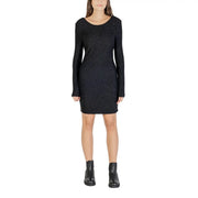 Jacqueline De Yong women black pinstripe knit dress with subtle shimmering threads in elegant design