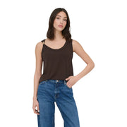 Jacqueline de Yong Damen schwarzes ärmelloses Tanktop top mit dünnen Trägern und lockerer Passform in Dunkelbraun
