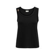 Jacqueline de Yong Damen schwarzes ärmelloses Tanktop top mit rundem Halsausschnitt und goldfarbenen Beschlägen an der Schulter