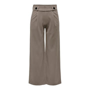 Beigefarbene, hochgeschnittene Hose mit weitem Bein, taillierter Passform und schwarzen Knöpfen von Jacqueline De Yong Damen-Slipperhosen
