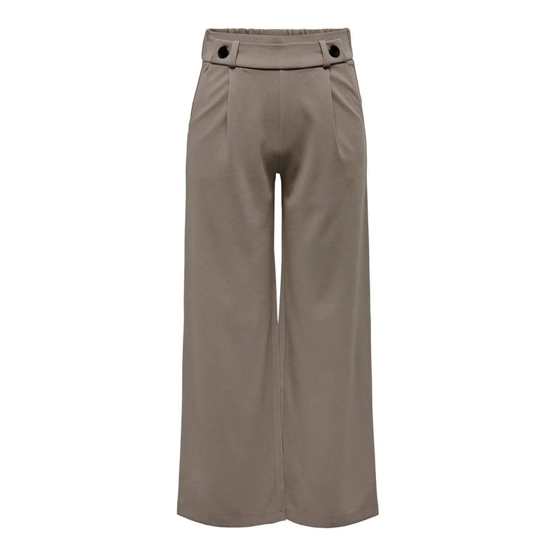 Beigefarbene, hochgeschnittene Hose mit weitem Bein, taillierter Passform und schwarzen Knöpfen von Jacqueline De Yong Damen-Slipperhosen