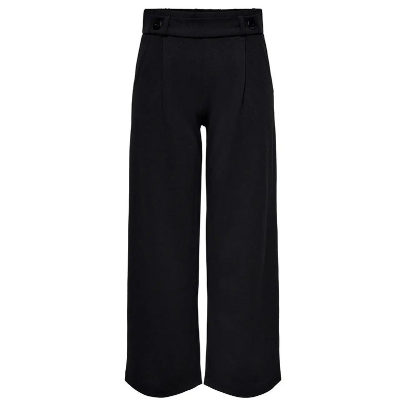 Schwarze, hochgeschnittene, weite Slip-on-Hose von Jacqueline de Yong mit taillierter Passform und geknöpften Gürtelschlaufen