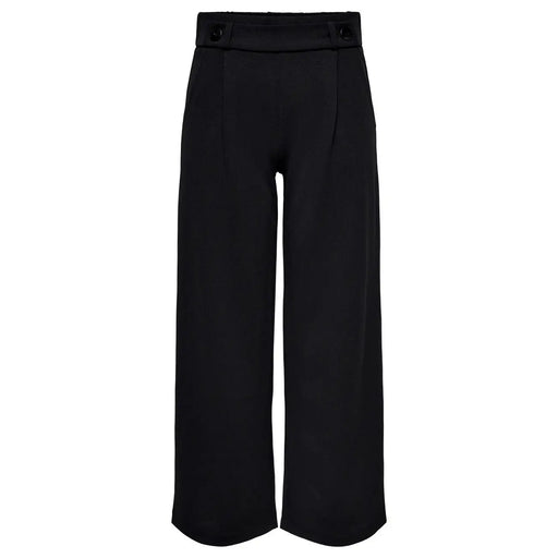 Schwarze, hochgeschnittene, weite Slip-on-Hose von Jacqueline de Yong mit taillierter Passform und geknöpften Gürtelschlaufen