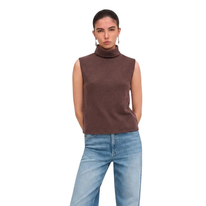 Brauner, ärmelloser Rollkragenpullover top Aus weichem Strickstoff gefertigt, Damenmodell von Jacqueline de Yong in Größe S