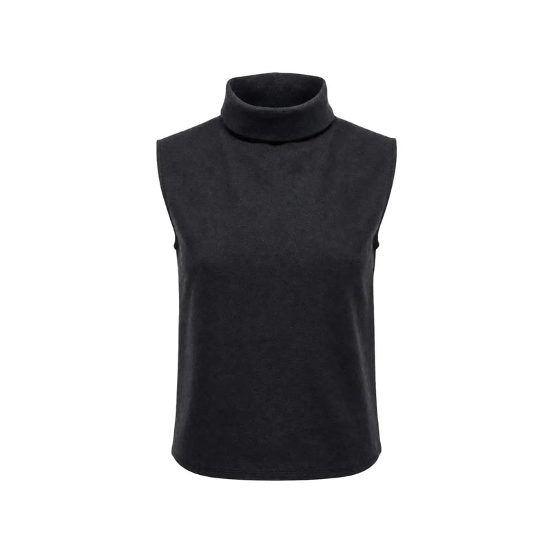Jacqueline de Yong Damen schwarzer ärmelloser Rollkragenpullover top mit weicher, glatter Stoffstruktur in Größe S