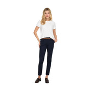 Marineblaue, schmal geschnittene Chino-Hose aus Baumwolle für Damen von Jacqueline de Yong mit geradem Bein und Gürtelschlaufen