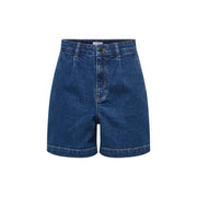 Jacqueline De Yong women blue denim cotton shorts with high waist medium blue wash visible stitching and button closure