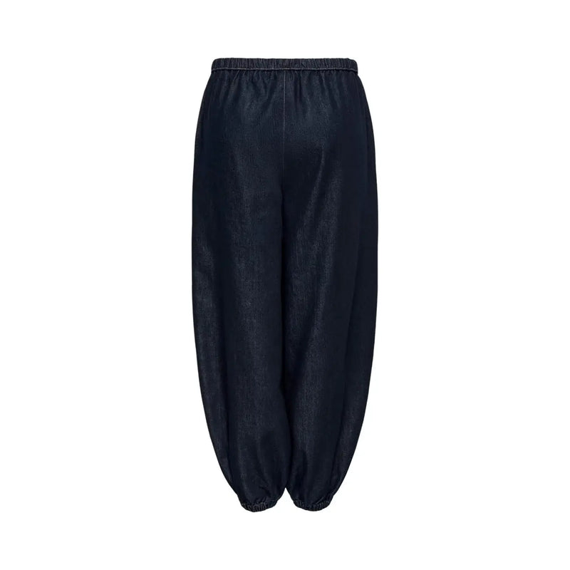 Jacqueline de Yong Damen-Jeans aus blauem Denim, reguläre Passform, mit dunkelblauem, locker sitzendem, schmal zulaufendem Hosenbein und elastischem Bund