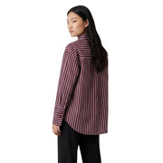 Jacqueline de yong women bordeaux striped cotton shirt with maroon and white vertical stripes and classic collar