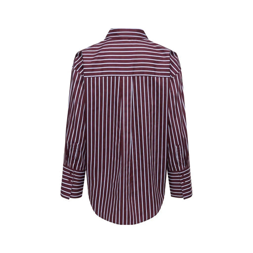 Jacqueline de yong women bordeaux striped cotton shirt with maroon and white vertical stripes and classic collar