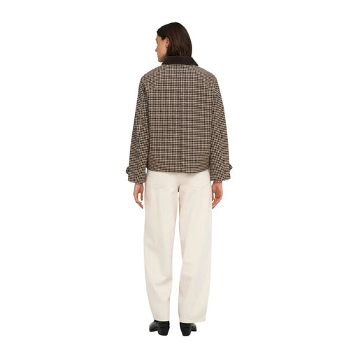 Jacqueline de Yong Damenblazer, braun kariert, Wollmischung, mit dunklem Kragen aus braun-schwarz kariertem Stoff