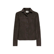 Jacqueline de yong women brown suede blazer jacket with a classic collar and five matching buttons